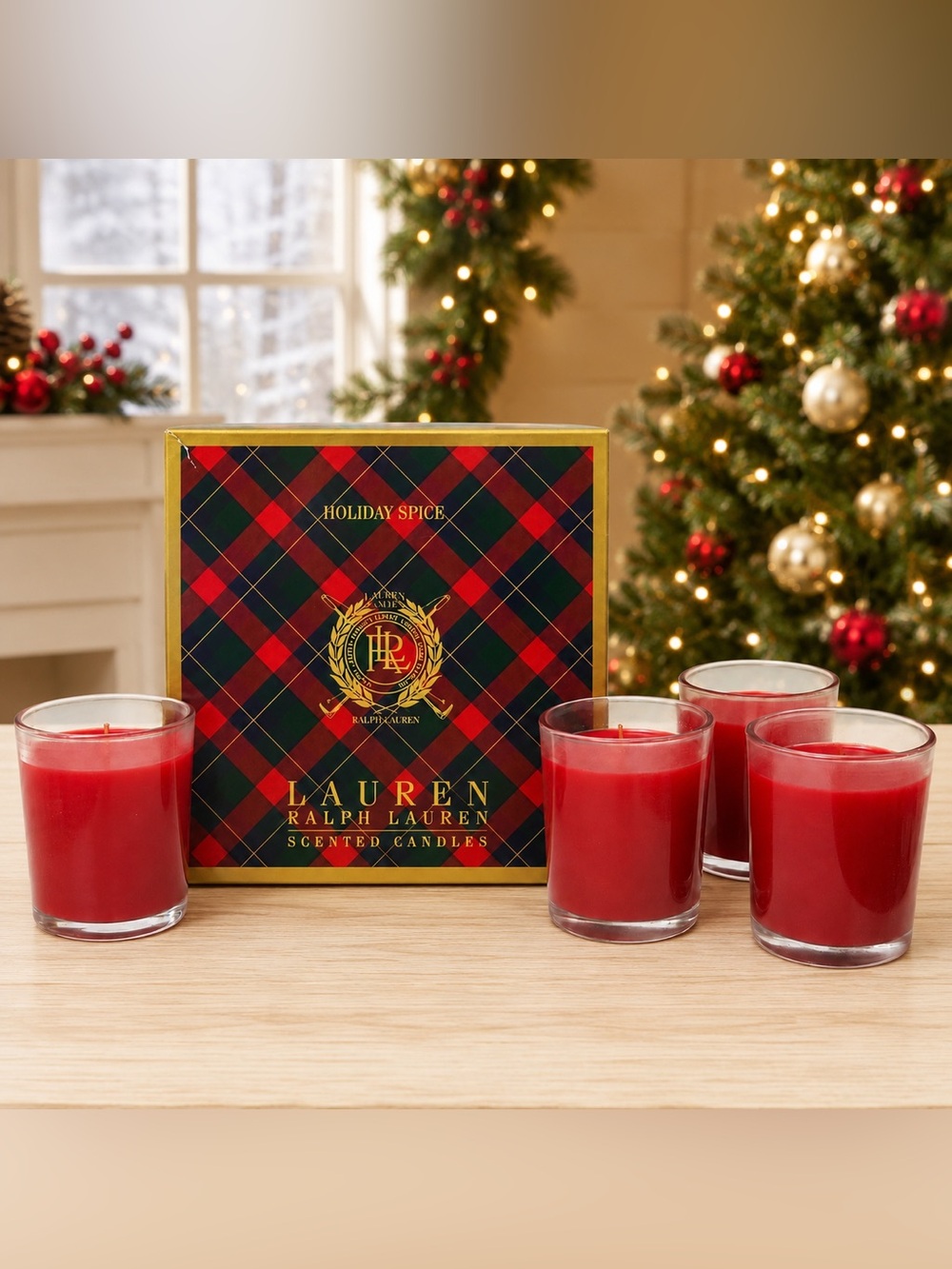 New RALPH LAUREN Holiday Spice Scented Soy Paraffin Candles Set of 4 Votives